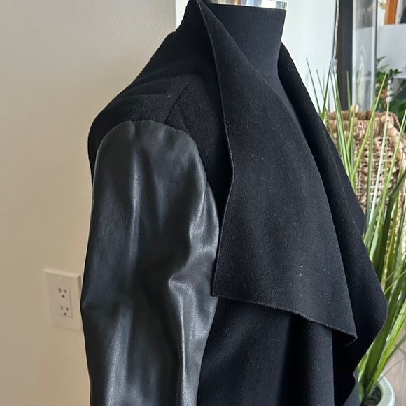Zara Black Waterfall Coat Cardigan with faux leather sleeves - Medium - Picture 7 of 11